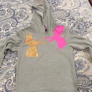 Under Armour Gray Youth Hoodie with Pink and Gold Accents